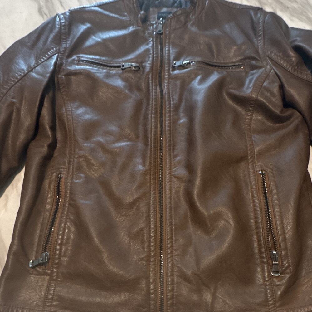 Pronto Uomo Men’s Brown Polyurethane leather Moto Jacket Full Zip Quilted Size L - Picture 3 of 8